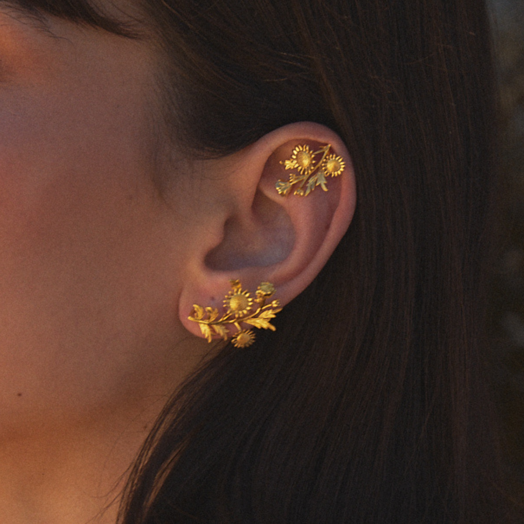 Asymmetrische Ohrringe Sonnenblume
