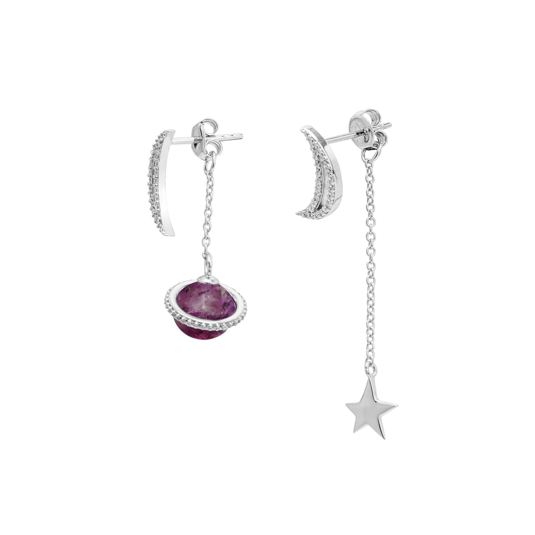 ASYMMETRIC EARRINGS SILVER GALAXY