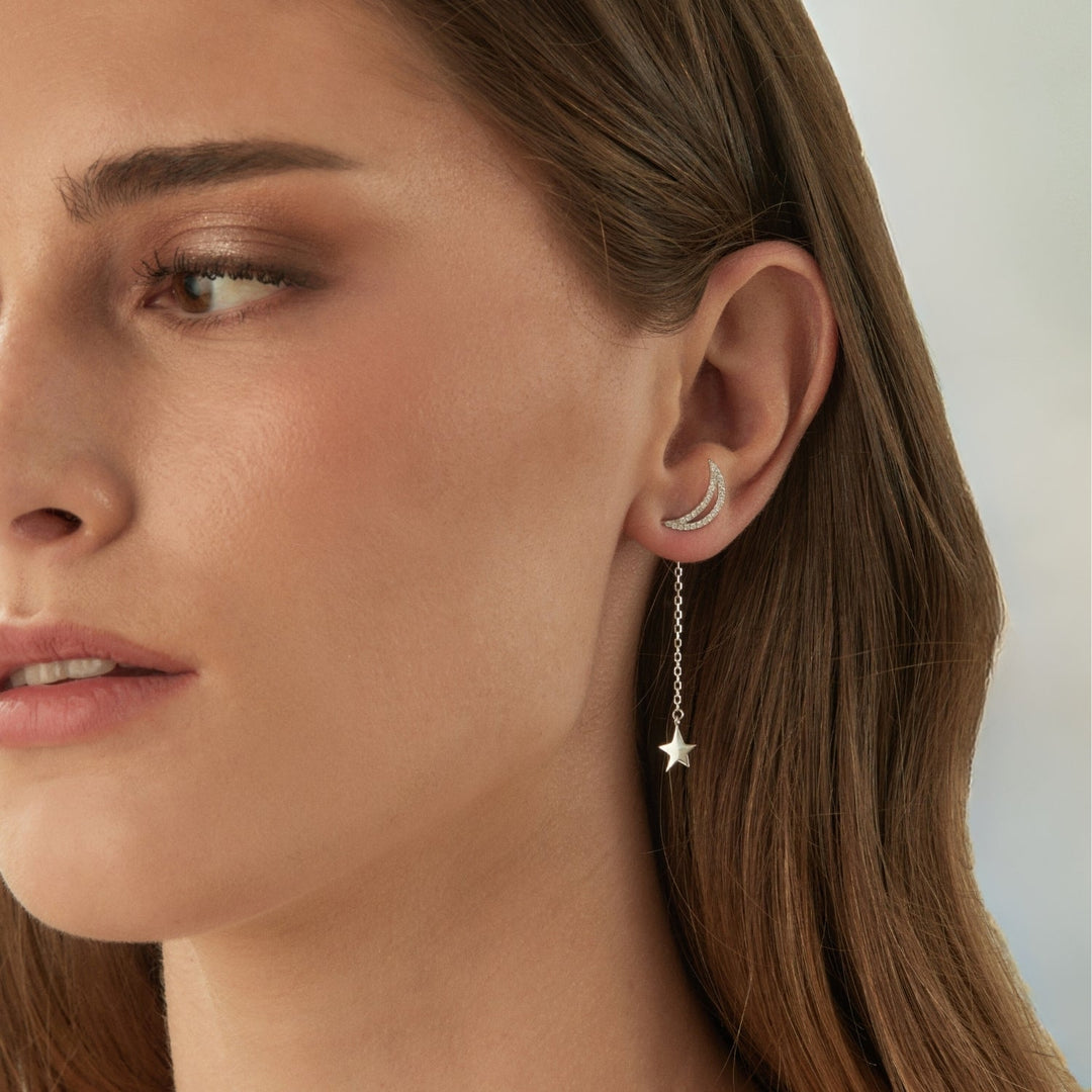 ASYMMETRIC EARRINGS SILVER GALAXY