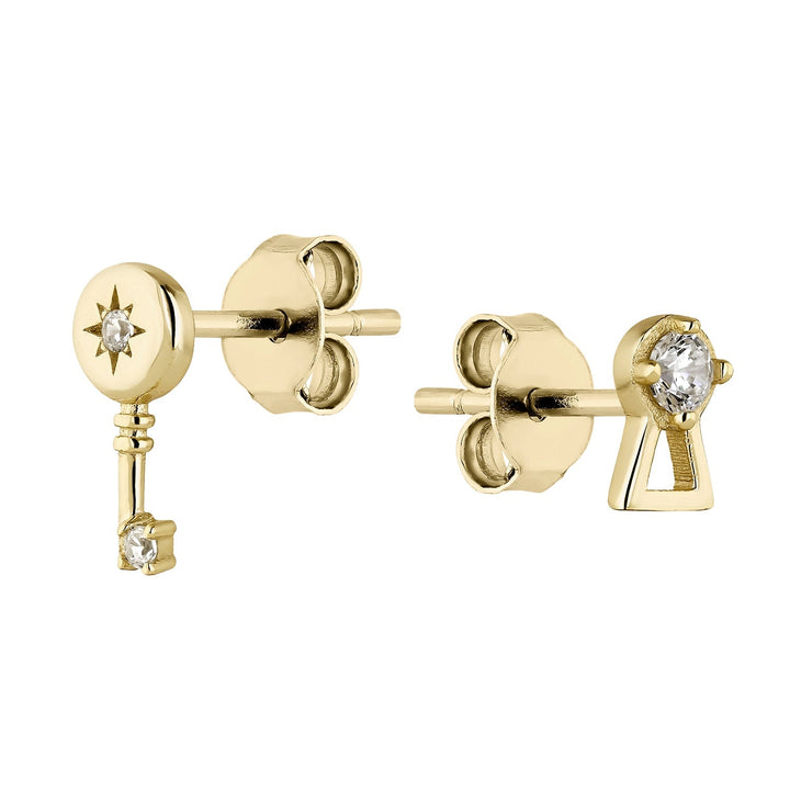 ASYMMETRISCHE OORRINGEN LOCK AND KEY AMULET