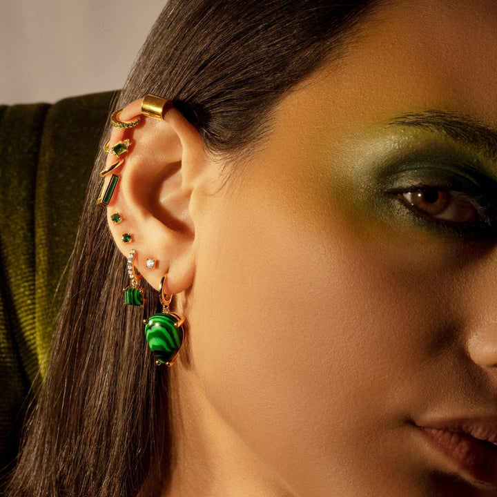 PENDIENTE PIERCING GELBGOLD GRÜNEM SMARAGD CREOLEN SOPHIE  