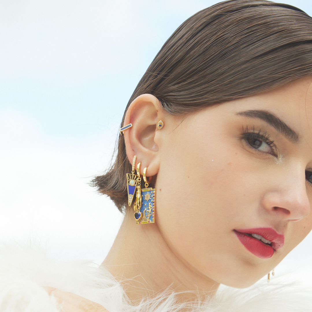 LAPIS LAZULI CEYLON HOOP PIERCING EARRING