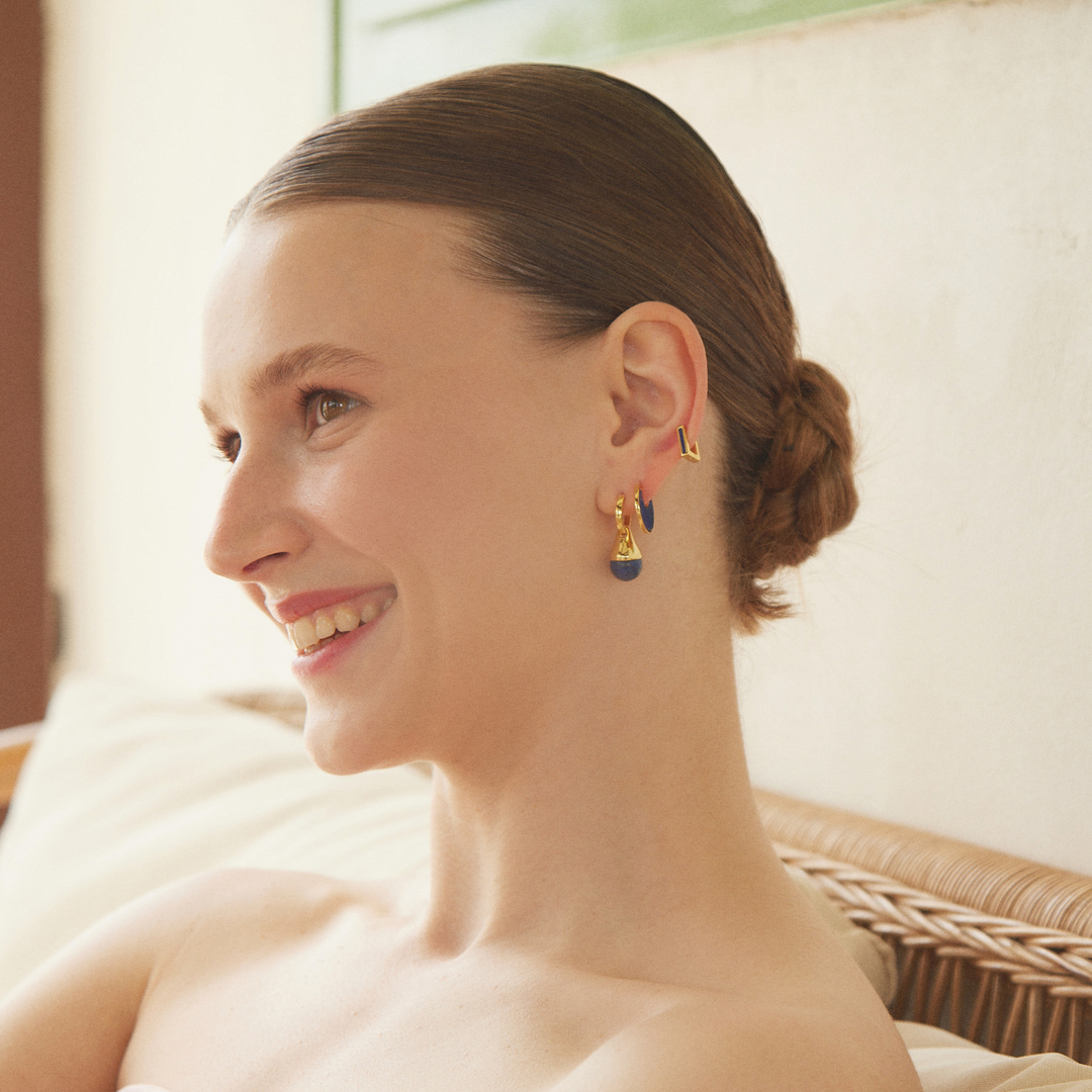 LAPIS LAZULI CEYLON HOOP PIERCING EARRING