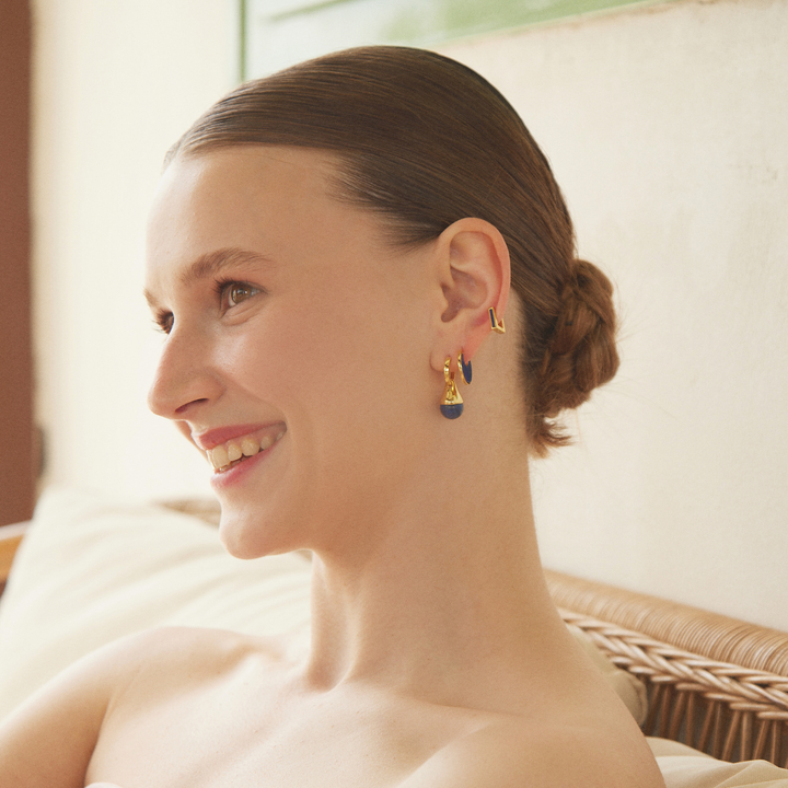 LAPIS LAZULI CEYLON HOOP PIERCING EARRING