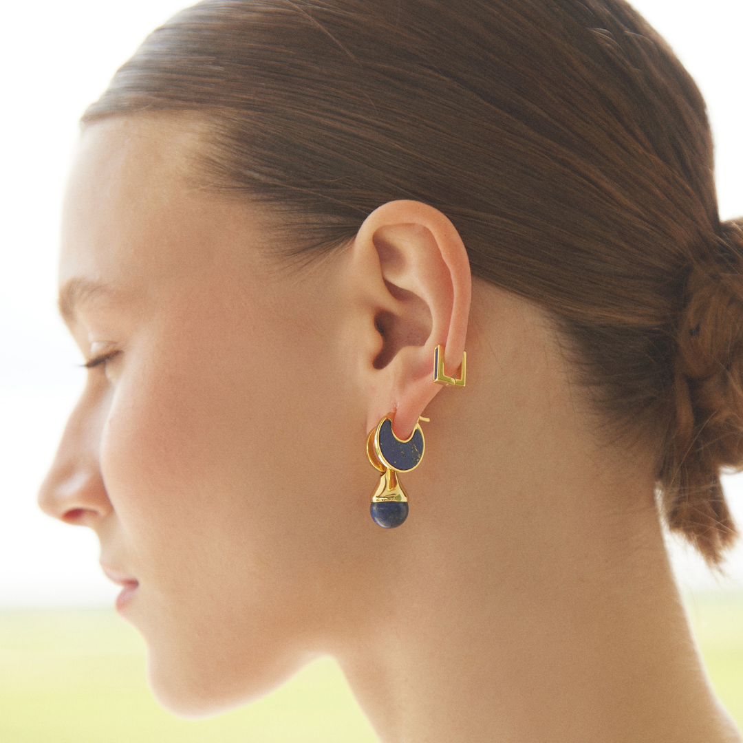 LAPIS LAZULI CEYLON HOOP PIERCING EARRING