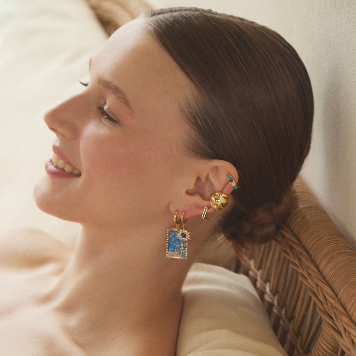 LAPIS LAZULI CEYLON HOOP PIERCING EARRING