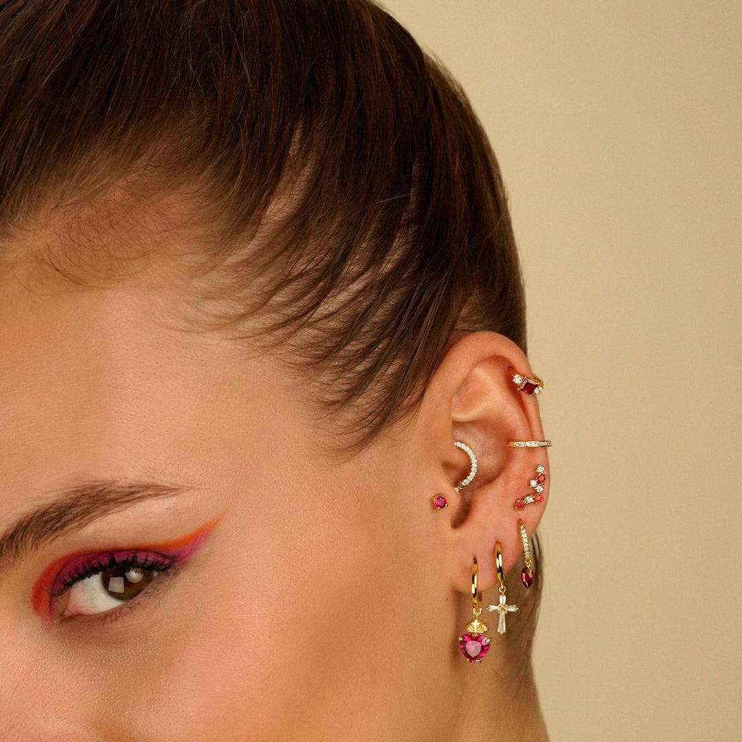ORECCHINO PIERCING CERCHIO RUBINO CUORE