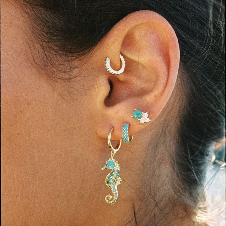 BRINCO PIERCING ARO OURO AMARELO ÁGUA-MARINHA SOPHIE