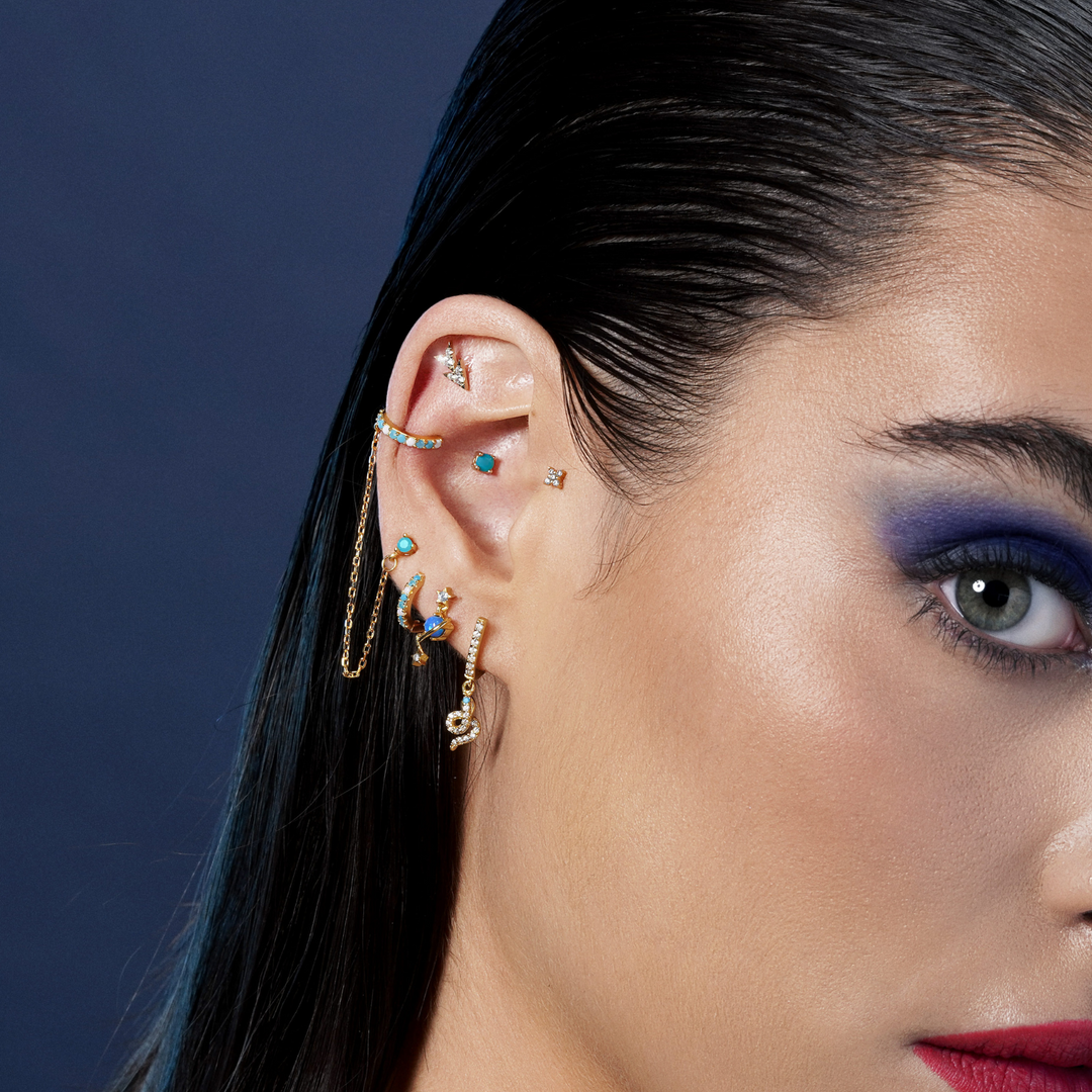 PENDIENTE PIERCING ORO AMARILLO AMAZONITA LUZ