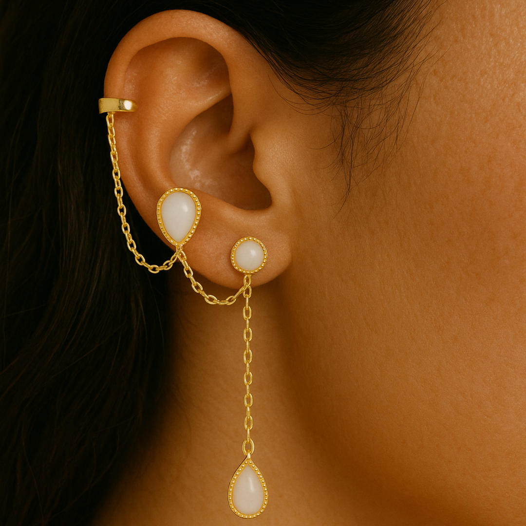 BRINCO PIERCING MÚLTIPLO WHITE AGATE DROPS  