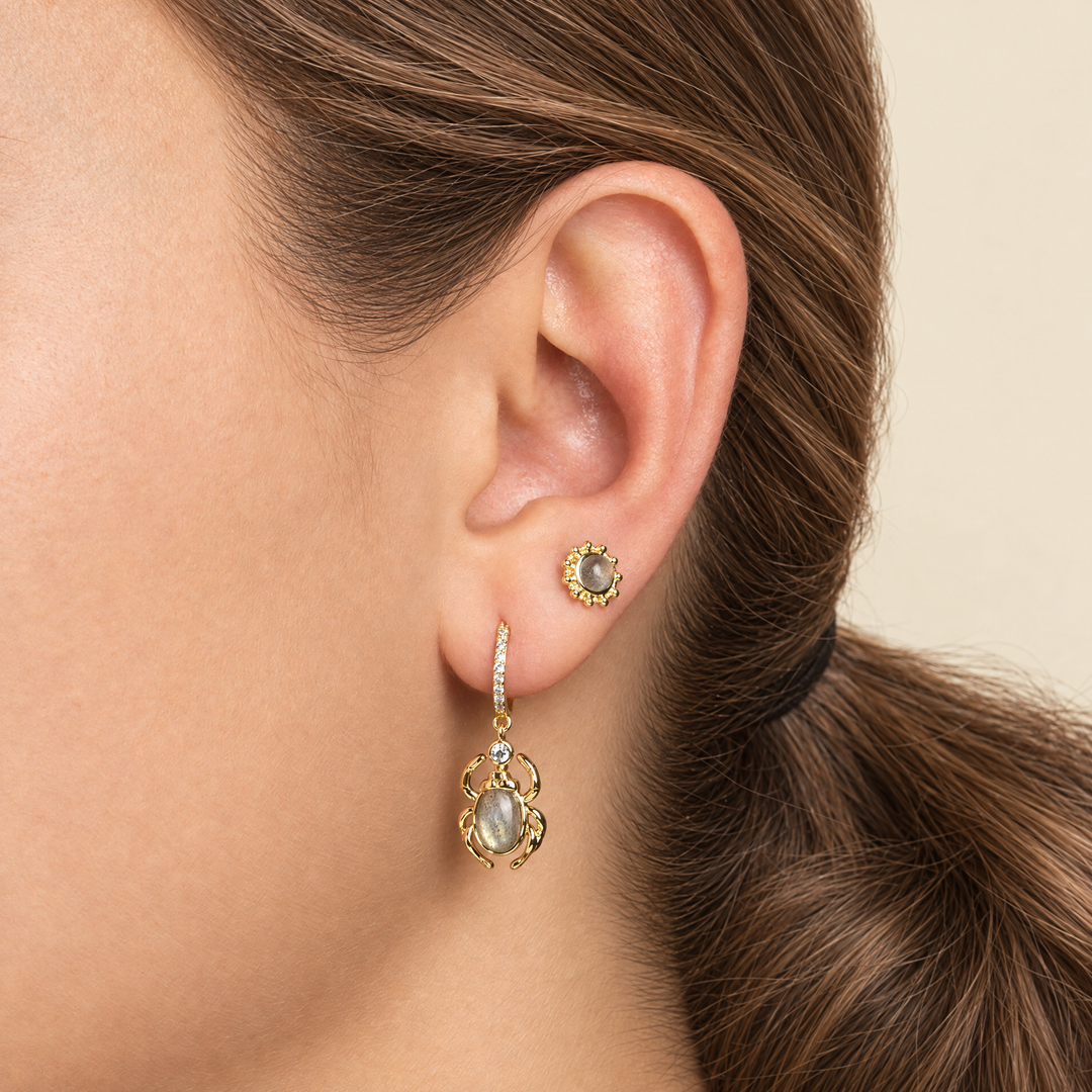 PENDIENTE PIERCING ARO GREY MOONSTONE SCARAB