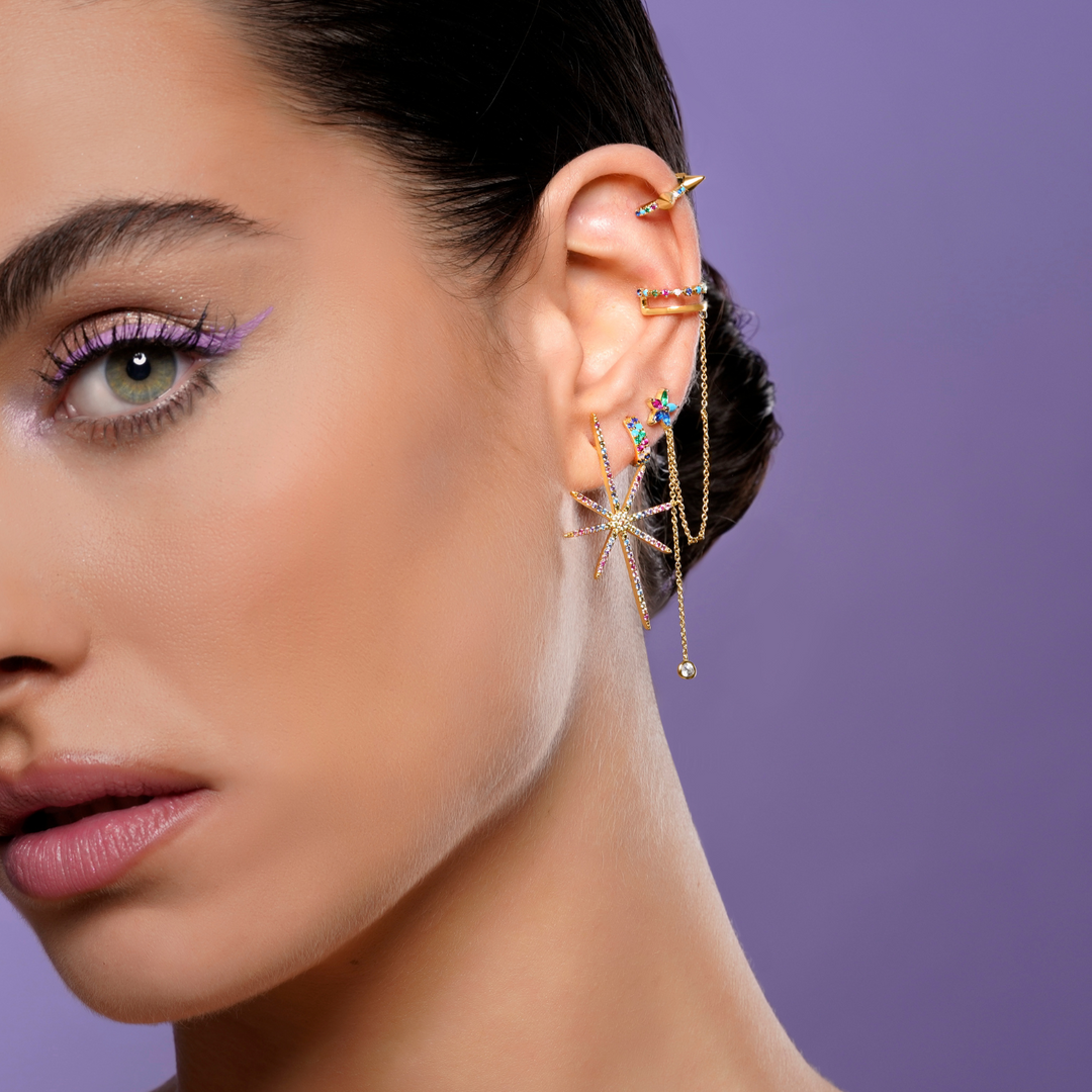 PENDIENTE PIERCING ARO ORO AMARILLO MULTICOLOR JEANINNE